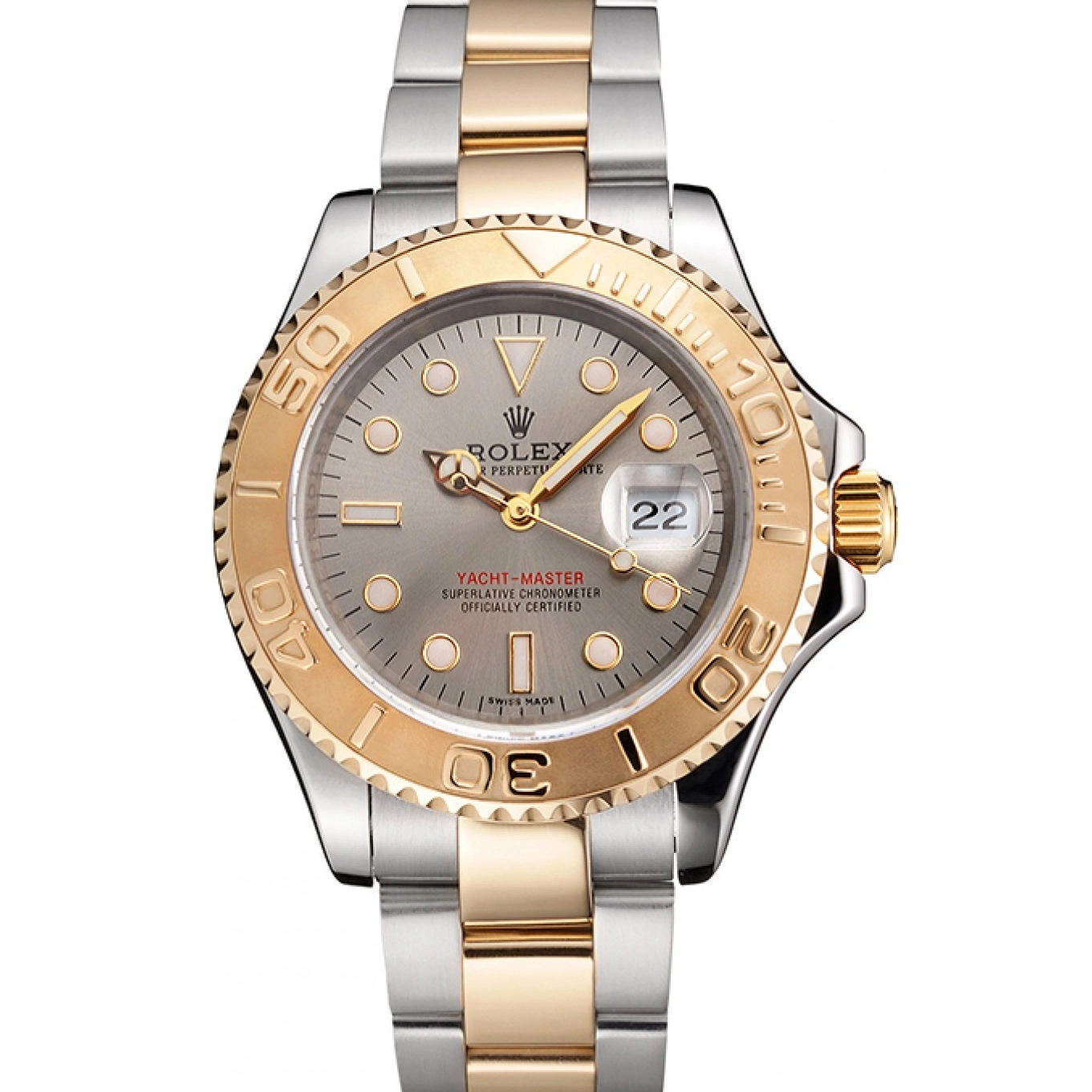 Aaa replica watch Yacht-Master Case Dial Swiss Bezel Gold Tone Steel Dial Two Gray Stainless Rolex 0723